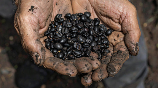 Roast28 | Brazil drought coffee prices | farmer hands dry soil